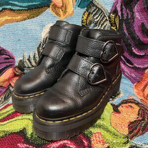 Dr. Martens Devon Heart Black Leather Platform Boots